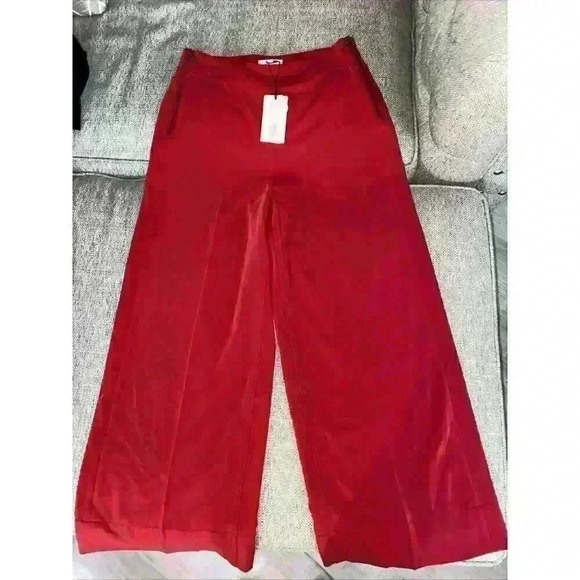 a loves a Pants - A Loves A Ladies Women's Regular Wide-Leg High Waist Pants Red Crop Size 2